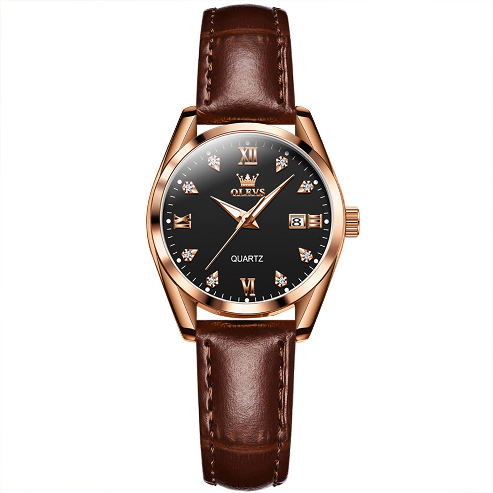 Brown Strap-Black Dial Rose gold Trim