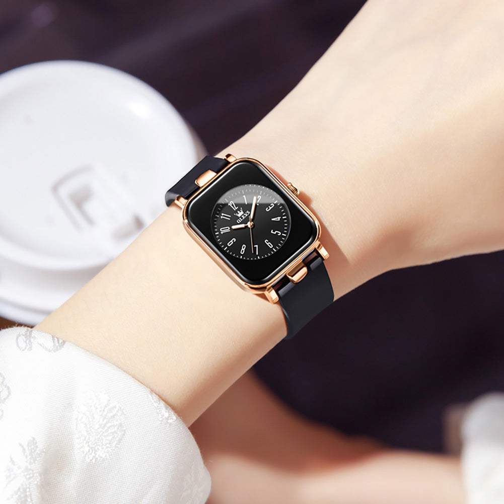 Black Strap-Black Dial Rose Trim