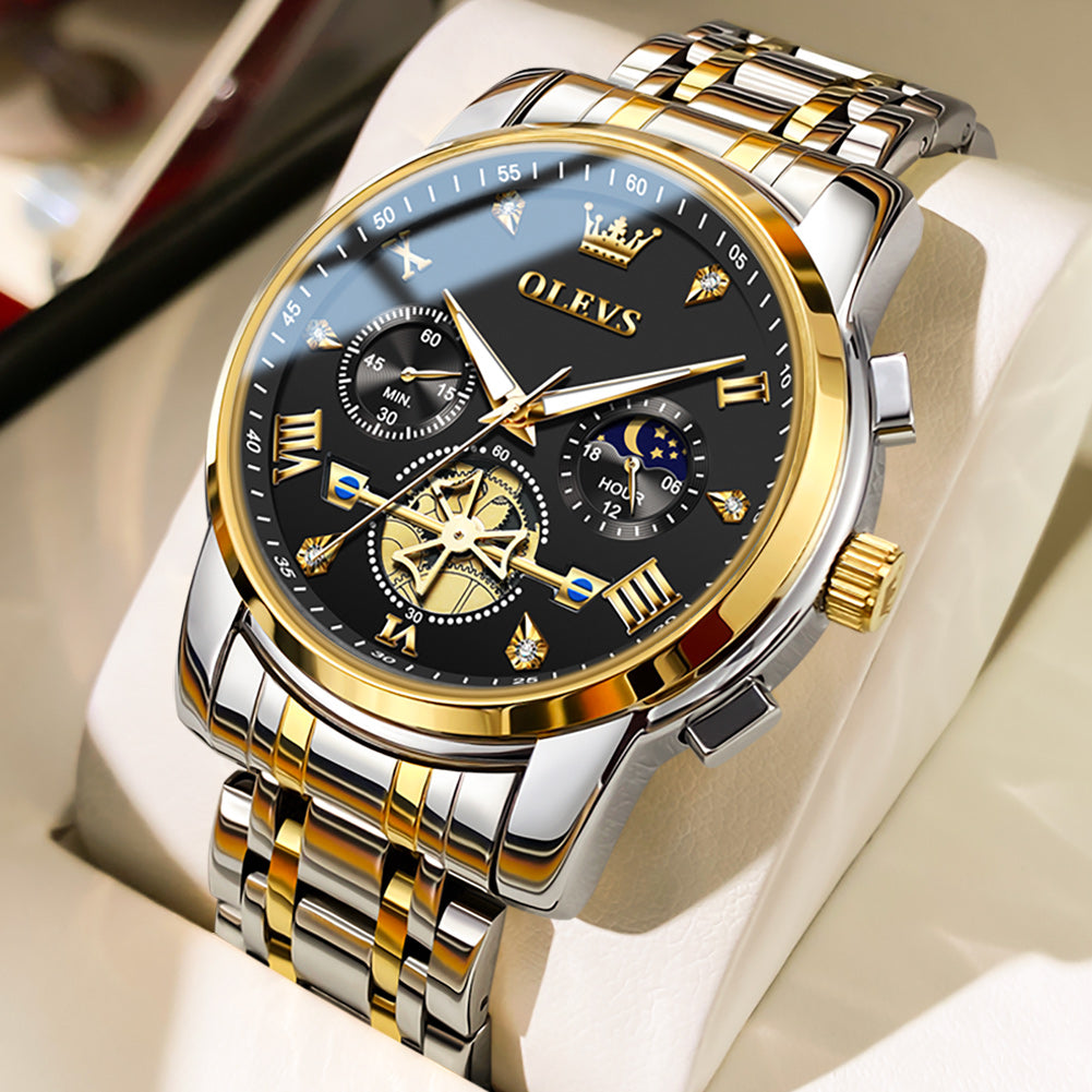 Two Tone Strap-Black Dial Gold Trim