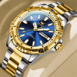 Two Tone Strap-Blue Dial Gold Trim