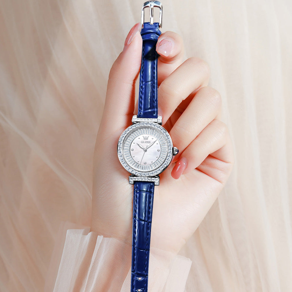 Blue Strap-White Dial Silver Trim