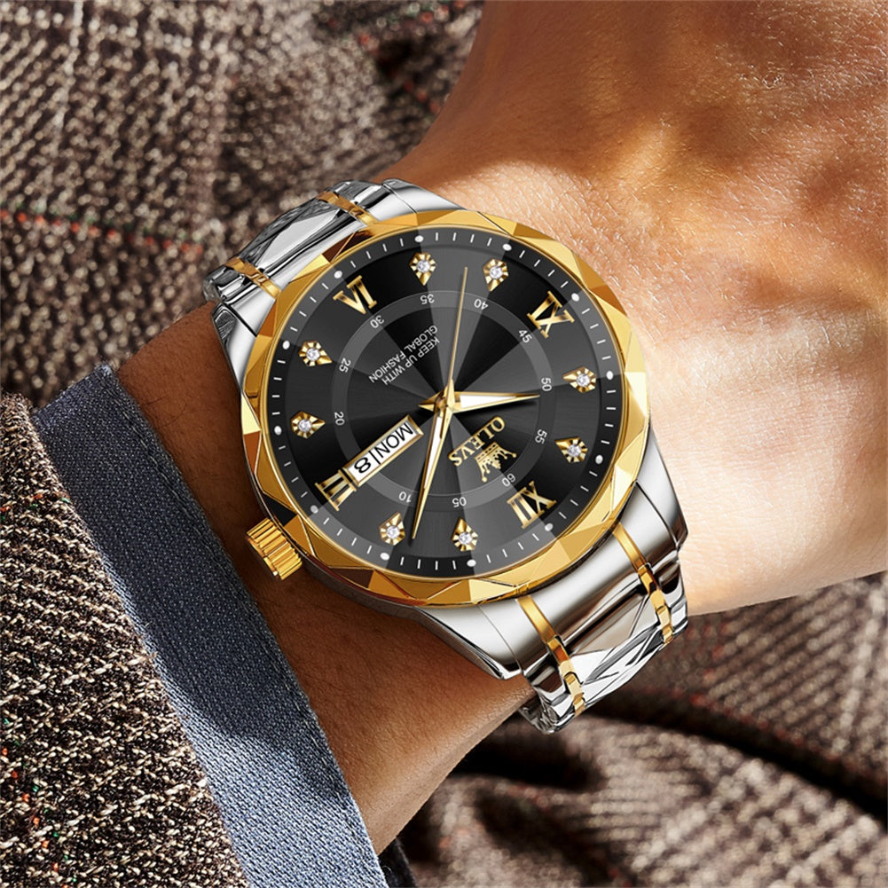 Two Tone Strap-Black Dial Gold Trim