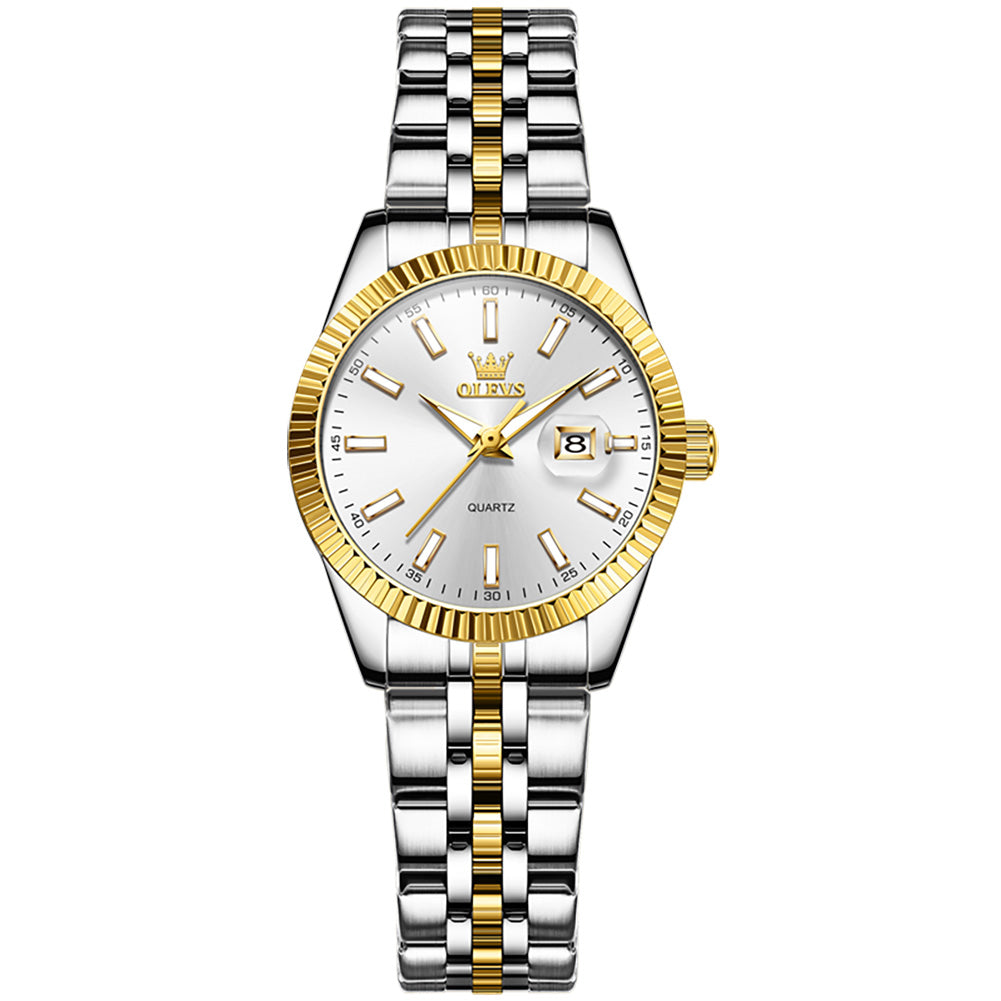 Two Tone Strap-White Dial Gold Trim