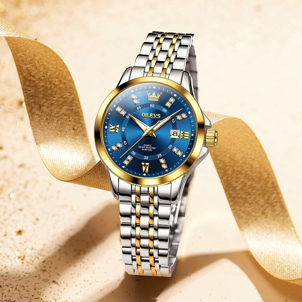 Two Tone Strap-Blue Dial Gold Trim