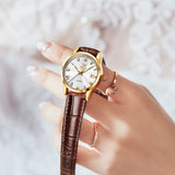 Brown Strap-White Dial Gold Trim