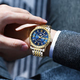 Two Tone Strap-Blue Dial Gold Trim