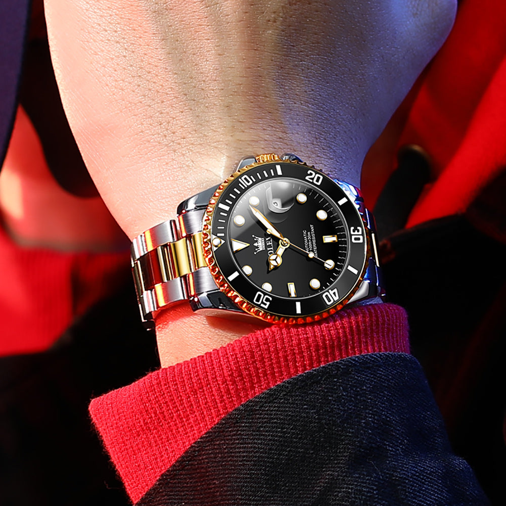 Two Tone Strap-Black Dial Gold Trim