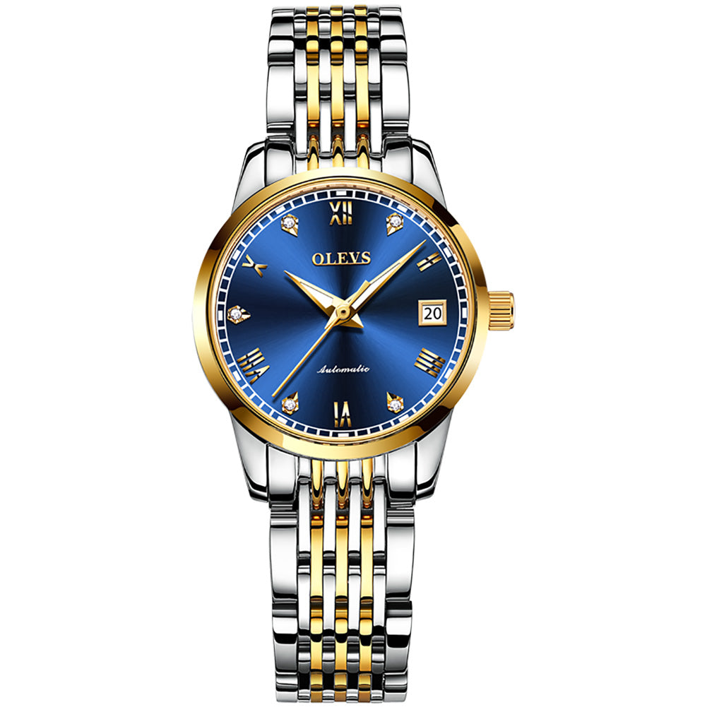 Two Tone Strap-Blue Dial Gold Trim