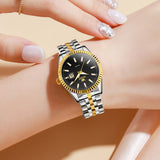 Two Tone Strap-Black Dial Gold Trim