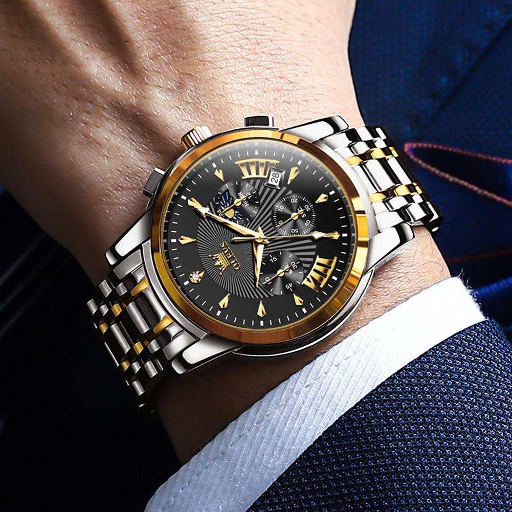 Two Tone Strap-Black Dial Gold Trim