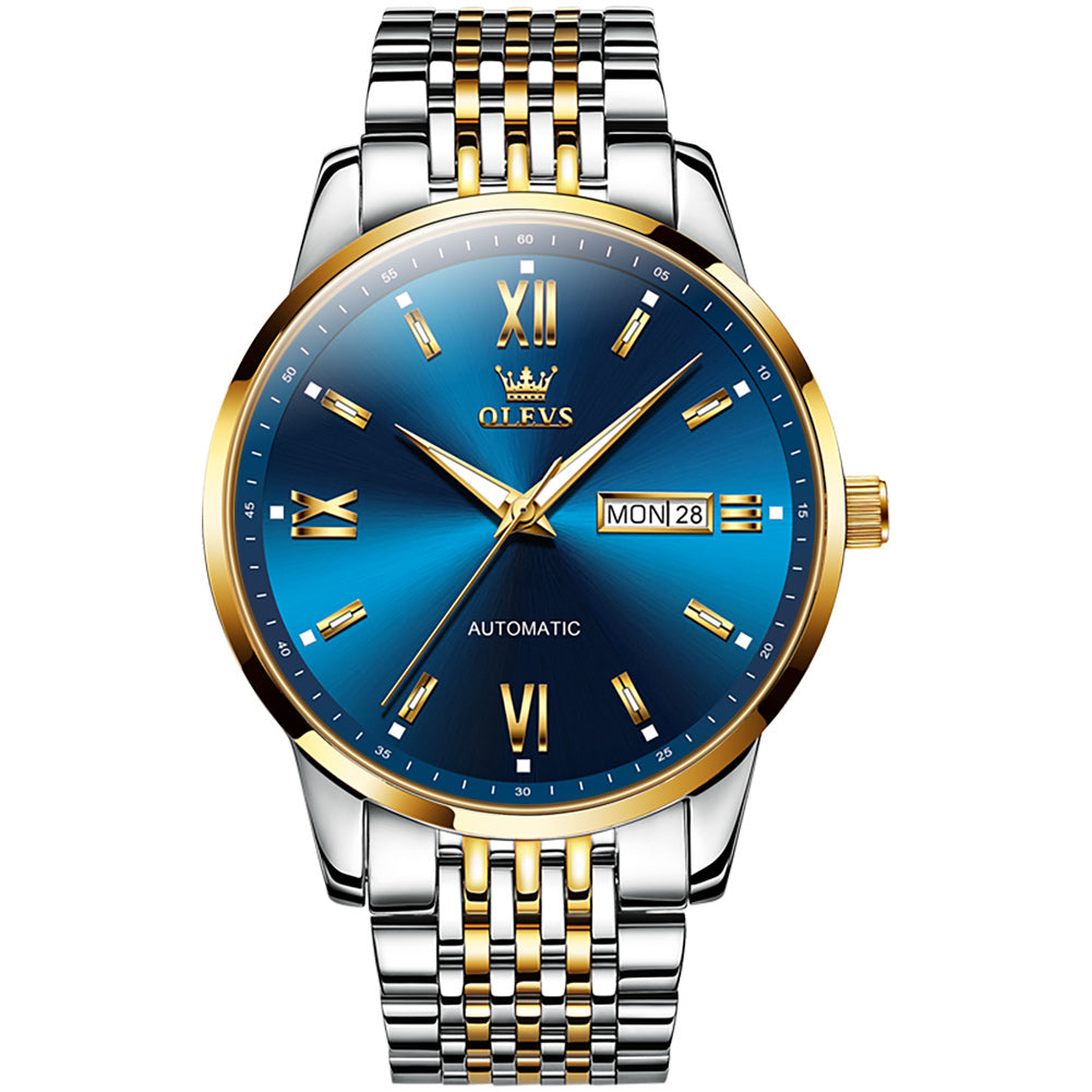 Two Tone Strap-Blue Dial Gold Trim