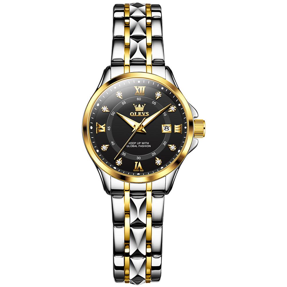 Two Tone Strap-Black Dial Gold Trim