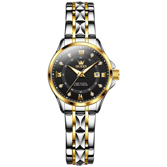 Two Tone Strap-Black Dial Gold Trim