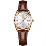 Brown Strap-White Dial Rose gold Trim