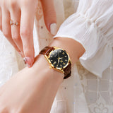 Brown Strap-Black Dial Gold Trim