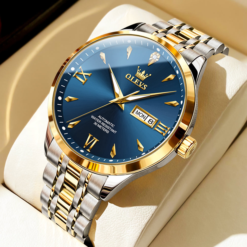 Two Tone Strap-Blue Dial Gold Trim