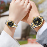 Two Tone Strap-Black Dial Gold Trim