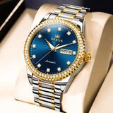 Two Tone Strap-Blue Dial Gold Trim