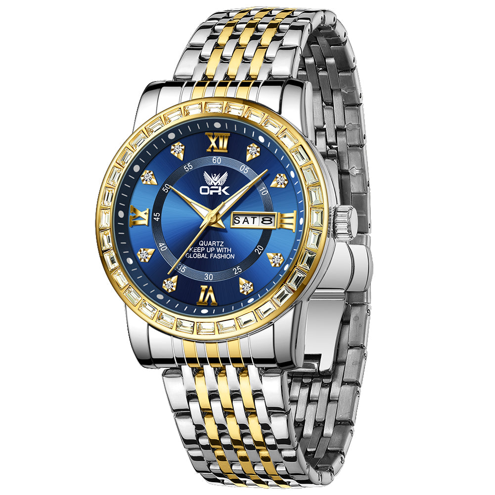 Two Tone Strap-Blue Dial Gold Trim