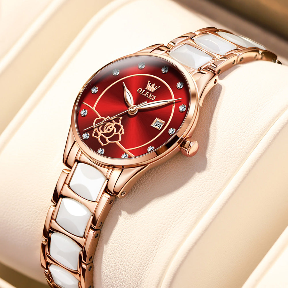 Rose Strap-Red Dial Rose gold Trim