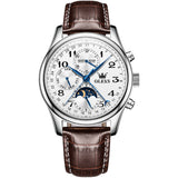 Brown Strap-White Dial Silver Trim