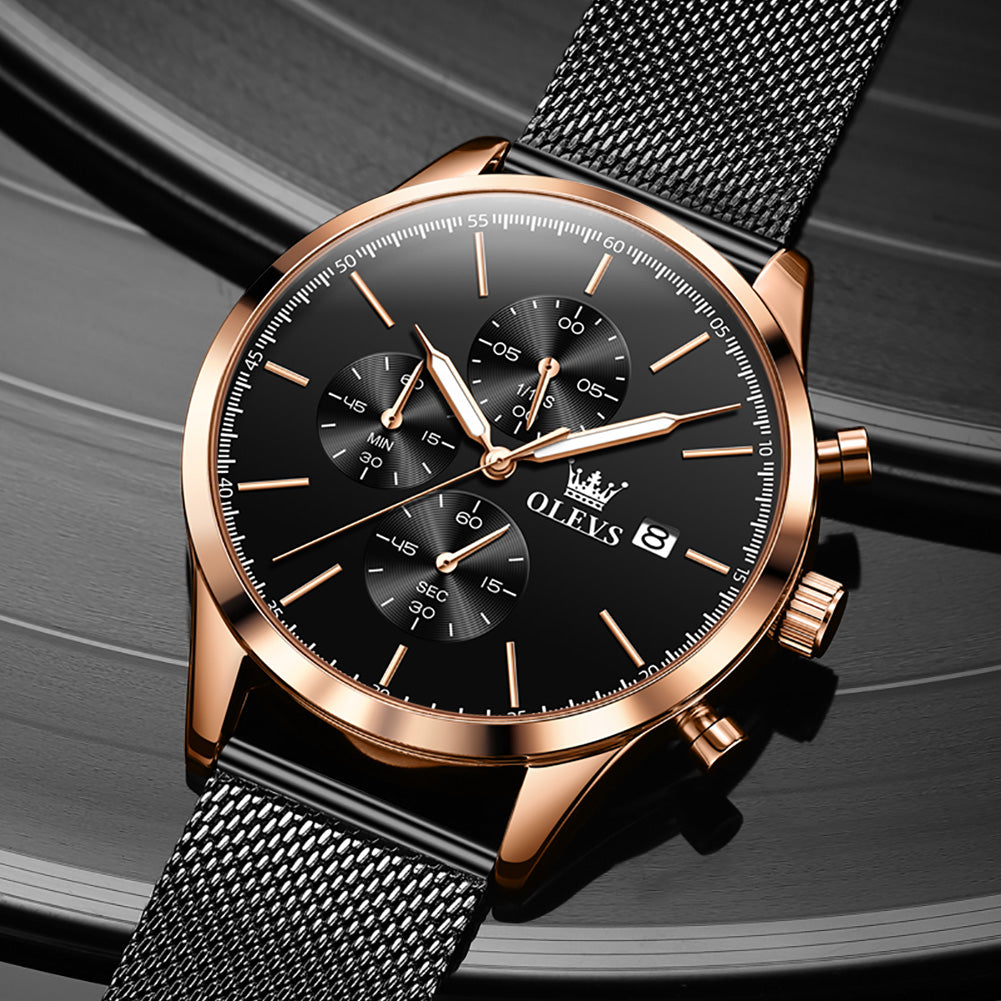 Black Strap-Black Dial Rose gold Trim