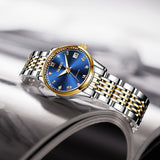 Two Tone Strap-Blue Dial Gold Trim