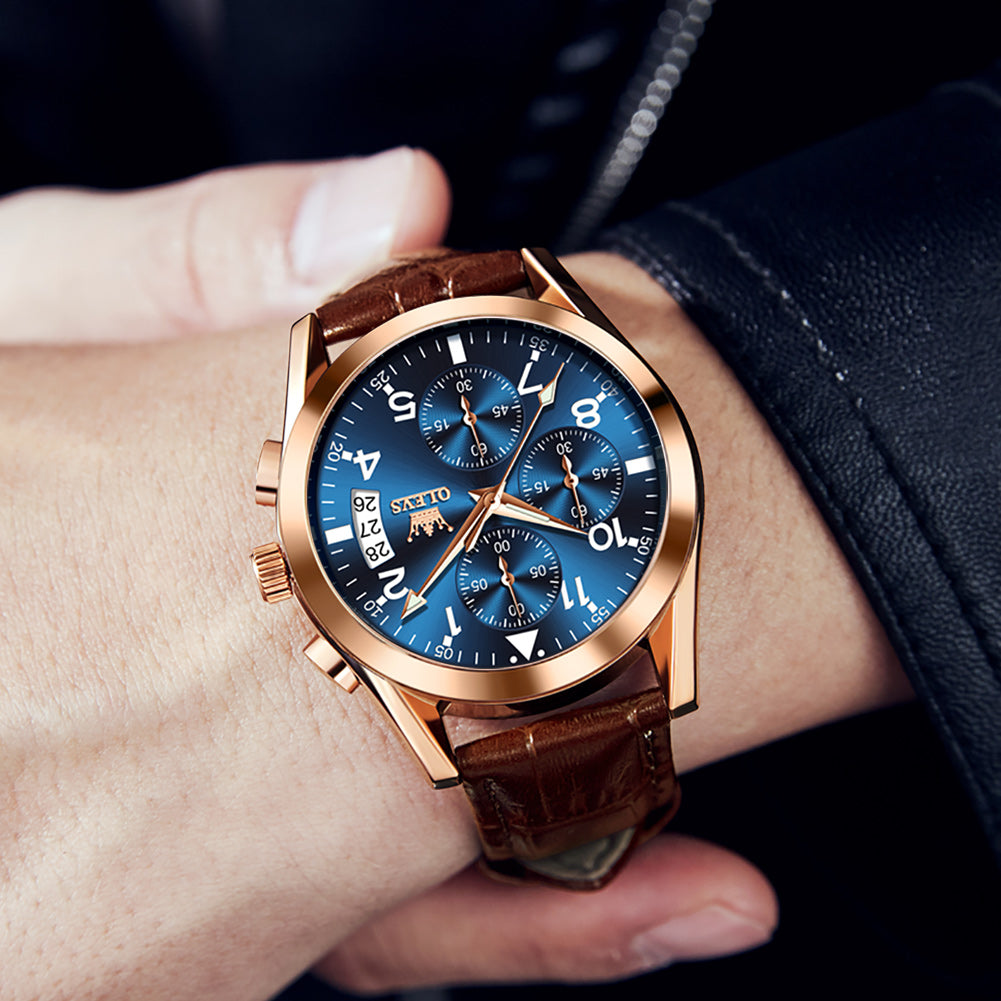 Brown Strap-Blue Dial Rose gold Trim