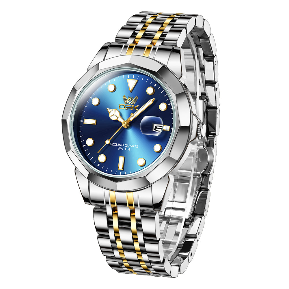 Two Tone Strap-Blue Dial Silver Trim