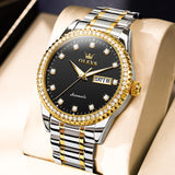 Two Tone Strap-Black Dial Gold Trim