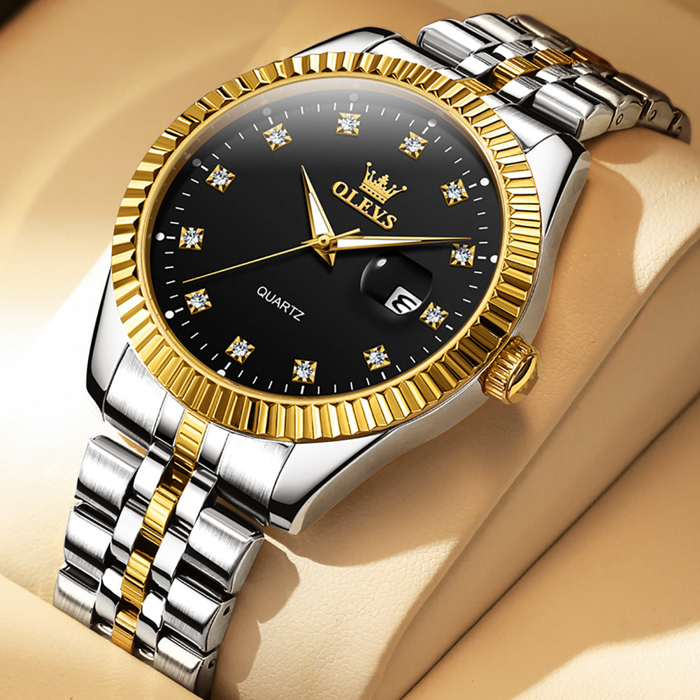 Two Tone Strap-Black Dial Gold Trim