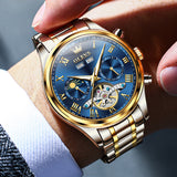 Two Tone Strap-Blue Dial Gold Trim