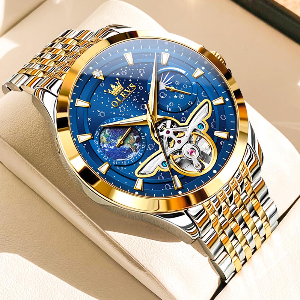 Two Tone Strap-Blue Dial Gold Trim