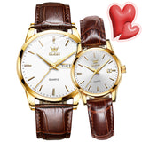 Brown Strap-White Dial Gold Trim