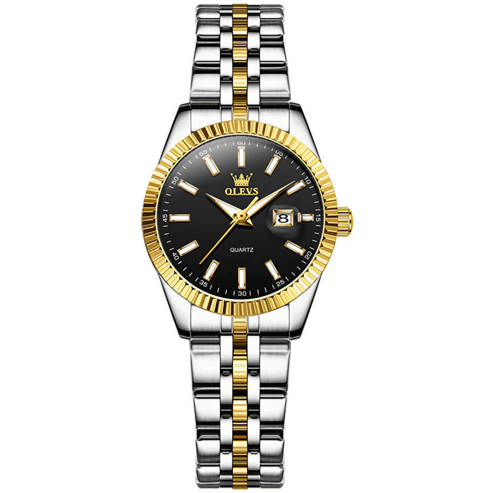 Two Tone Strap-Black Dial Gold Trim