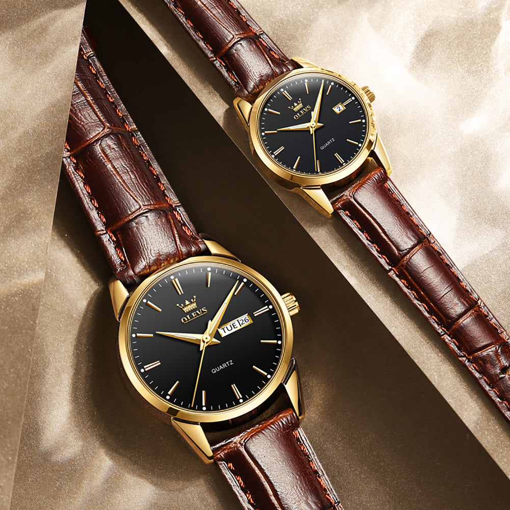 Brown Strap-Black Dial Gold Trim