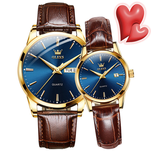 Brown Strap-Blue Dial Gold Trim