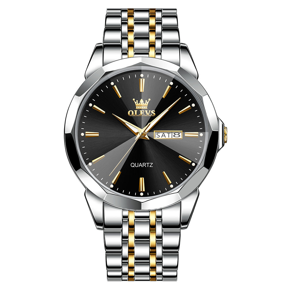 Two Tone Strap-Black Dial Silver Trim