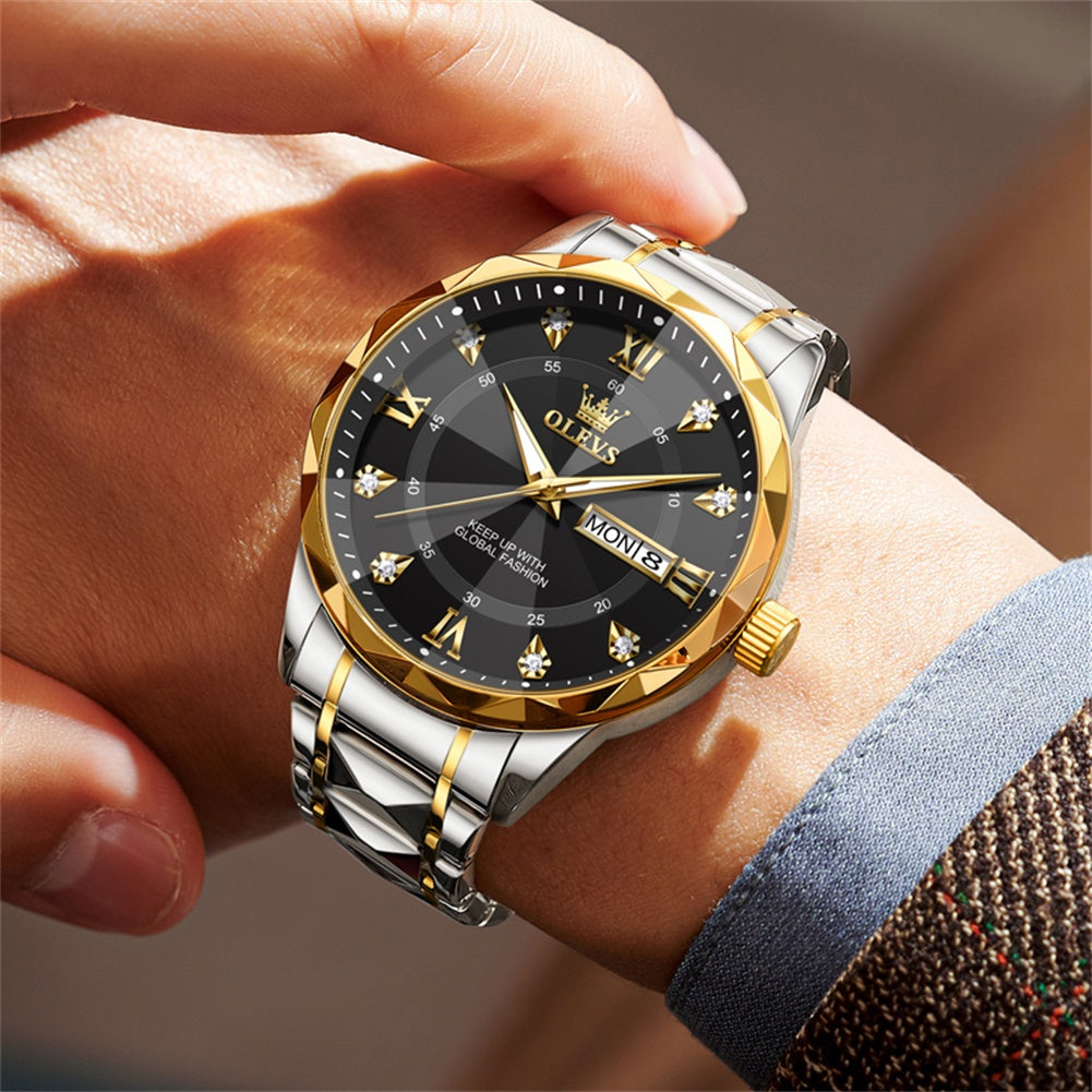 Two Tone Strap-Black Dial Gold Trim