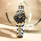 Two Tone Strap-Black Dial Gold Trim