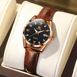 Brown Strap-Black Dial Rose gold Trim