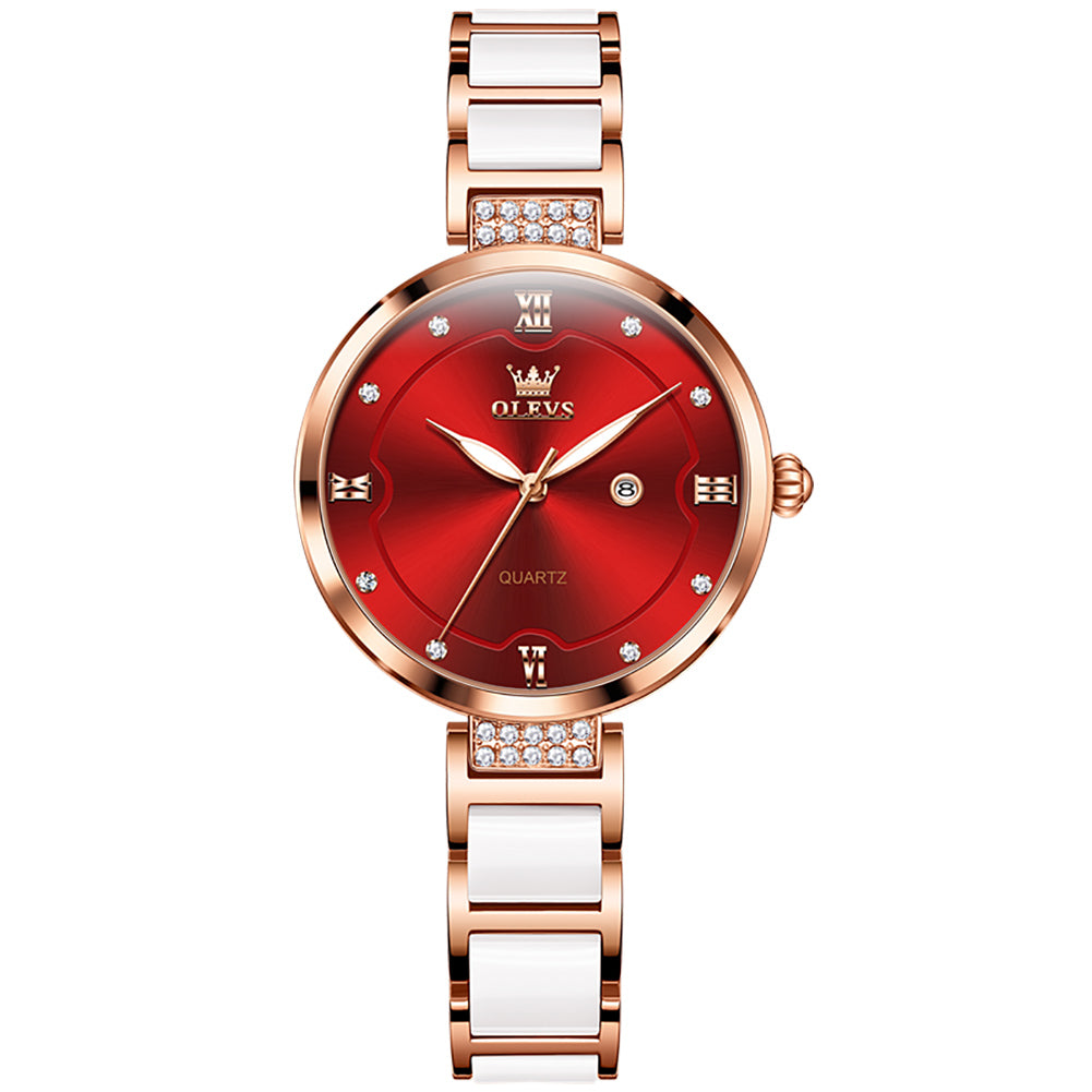 Two Tone Strap-Red Dial Rose gold Trim