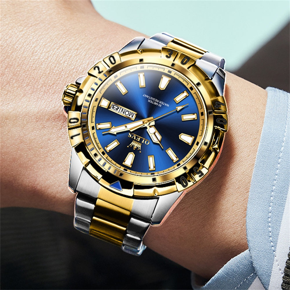 Two Tone Strap-Blue Dial Gold Trim