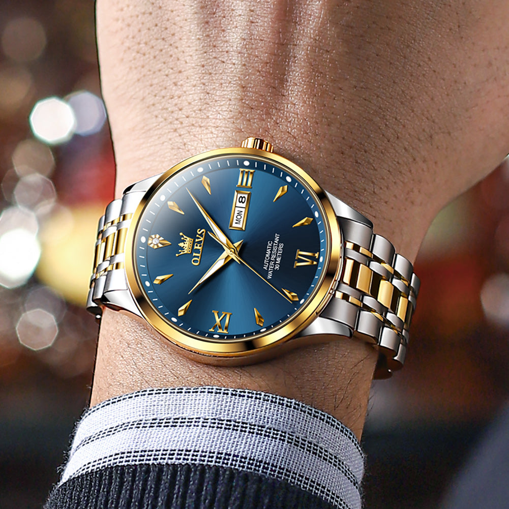 Two Tone Strap-Blue Dial Gold Trim