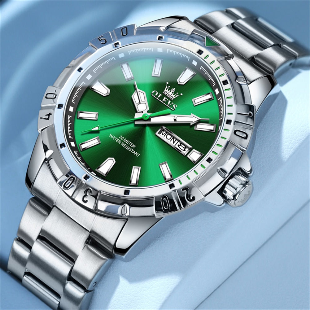 Silver Strap-White Dial Green Trim