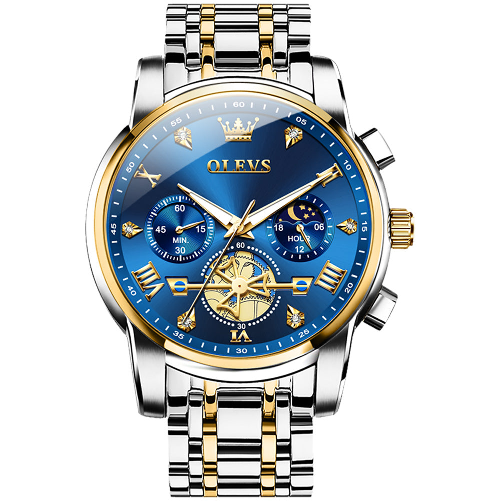 Two Tone Strap-Blue Dial Gold Trim