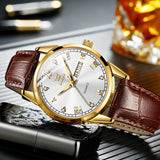 Brown Strap-White Dial Gold Trim