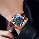 Brown Strap-Blue Dial Rose gold Trim