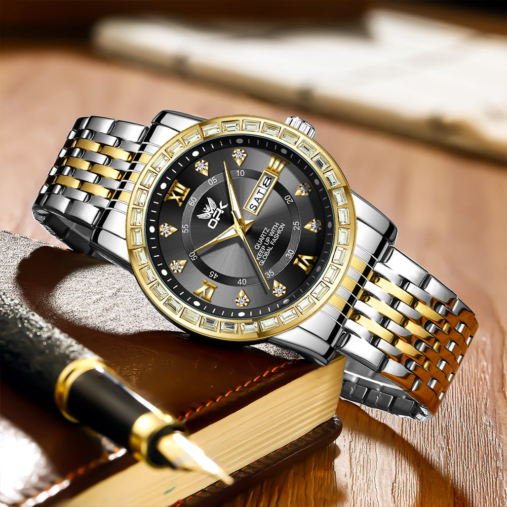 Two Tone Strap-Black Dial Gold Trim