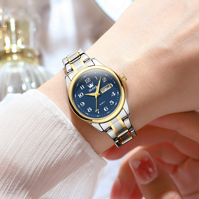 Two Tone Strap-Blue Dial Gold Trim